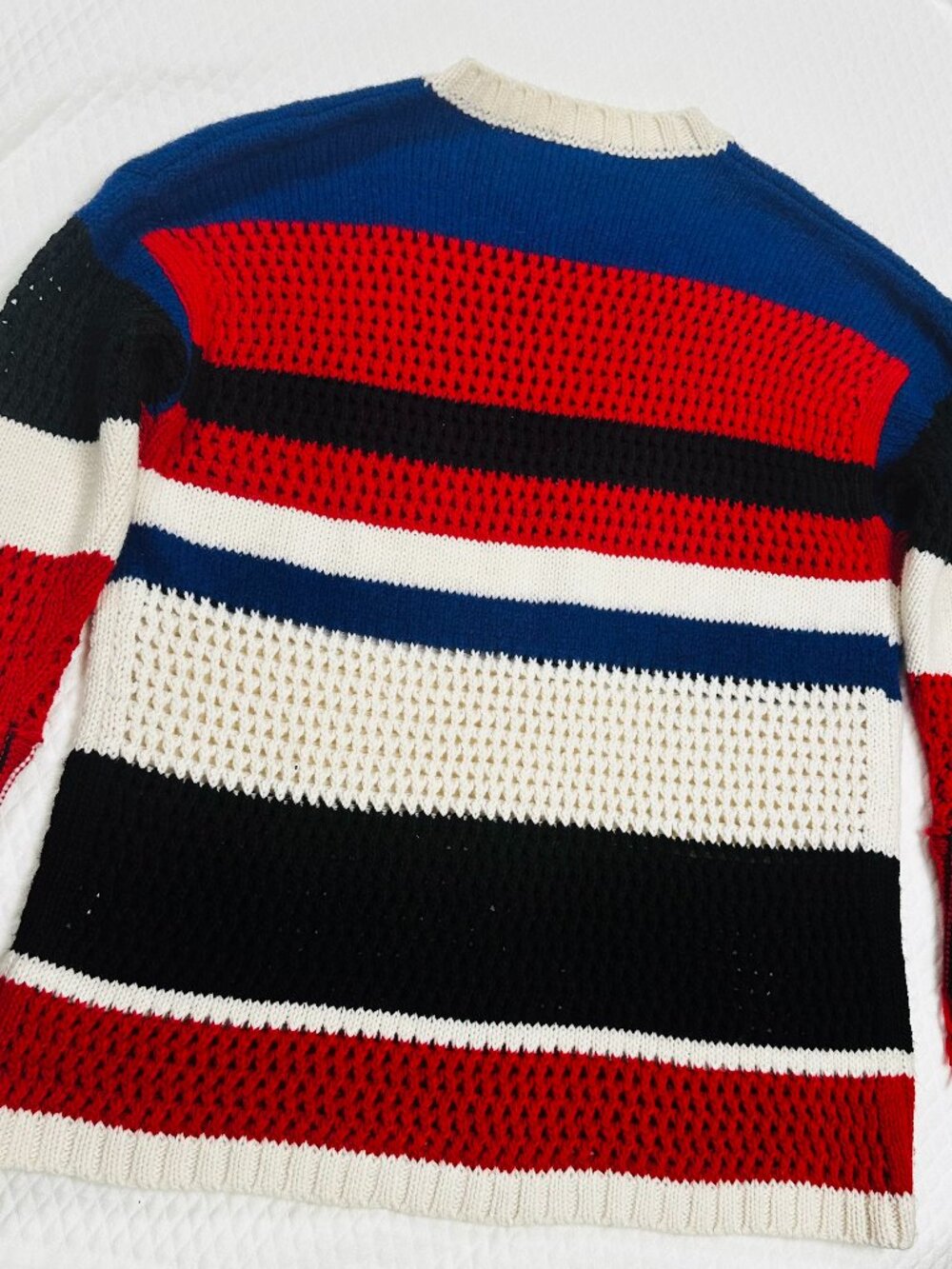 AKEP Made in Italy Women’s Colorblock Open Knit Wool Blend Sweater Fringe Cuffs
